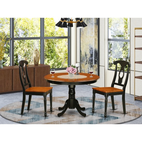 3 Pc Set With A Round Small Table And 2 Wood Dinette In Black And Cherry