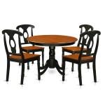 5 Pc Set, Round Dinette Table, 4 Leather Kitchen Chairs In Black, Cherry .