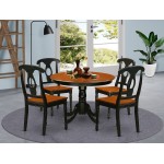 5 Pc Set, Round Dinette Table, 4 Leather Kitchen Chairs In Black, Cherry .