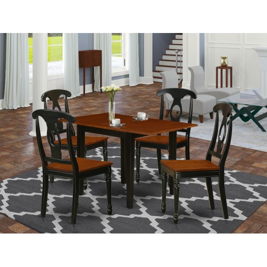 5Pc Dining Set Features A Drop Leaf Table, 4 Chairs, Rubberwood Seat, Napoleon Back, Black, Cherry