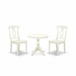 3 Pc Dining Set, 1 Pedestal Table, 2 Linen White Wooden Chairs, Linen White