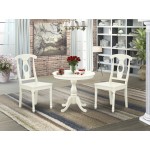 3 Pc Dining Set, 1 Pedestal Table, 2 Linen White Wooden Chairs, Linen White