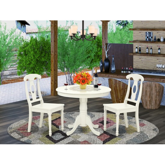 Anke3-Lwh-W 3Pc Round 36 Inch Table And 2 Panel Back Chairs