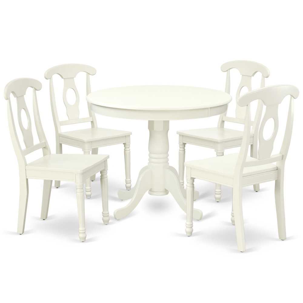 Anke5-Lwh-W 5Pc Round 36 Inch Table And 4 Panel Back Chairs