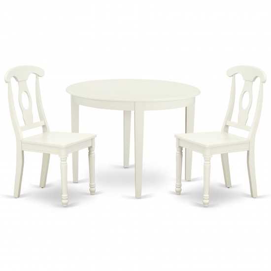 Boke3-Lwh-W 3Pc Round 42 Inch Table And 2 Panel Back Chairs