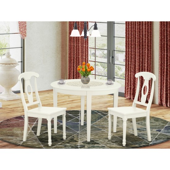 Boke3-Lwh-W 3Pc Round 42 Inch Table And 2 Panel Back Chairs