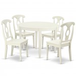 Boke5-Lwh-W 5Pc Round 42 Inch Table And 4 Panel Back Chairs