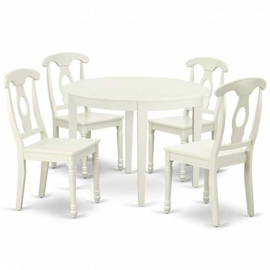 Boke5-Lwh-W 5Pc Round 42 Inch Table And 4 Panel Back Chairs