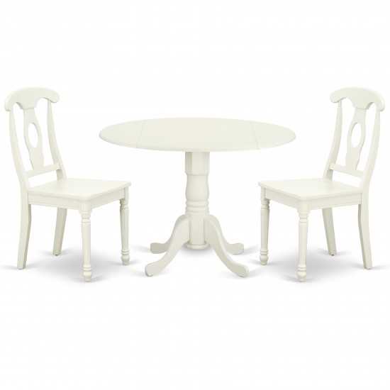 3Pc Round 42 Inch Table With Two 9-Inch Drop Leaves And 2 Panel Back Chairs