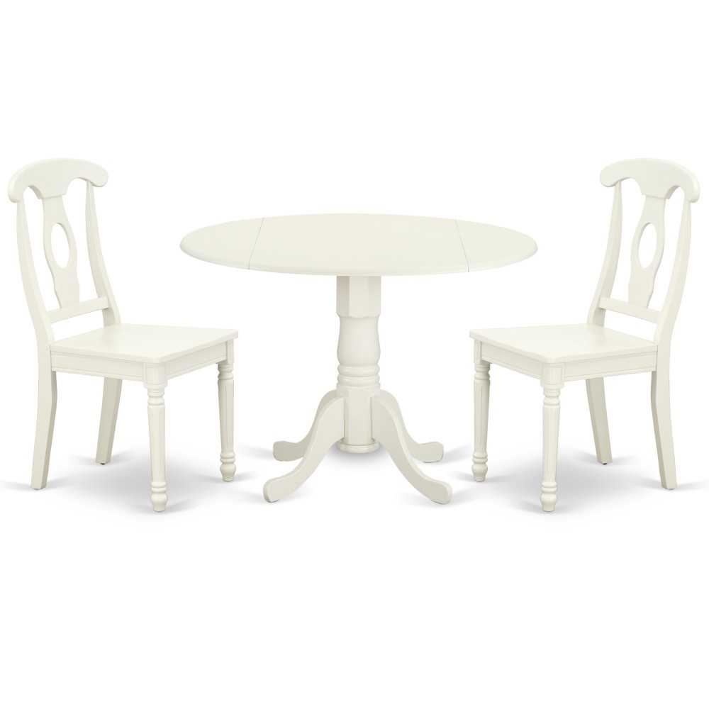 3Pc Round 42 Inch Table With Two 9-Inch Drop Leaves And 2 Panel Back Chairs