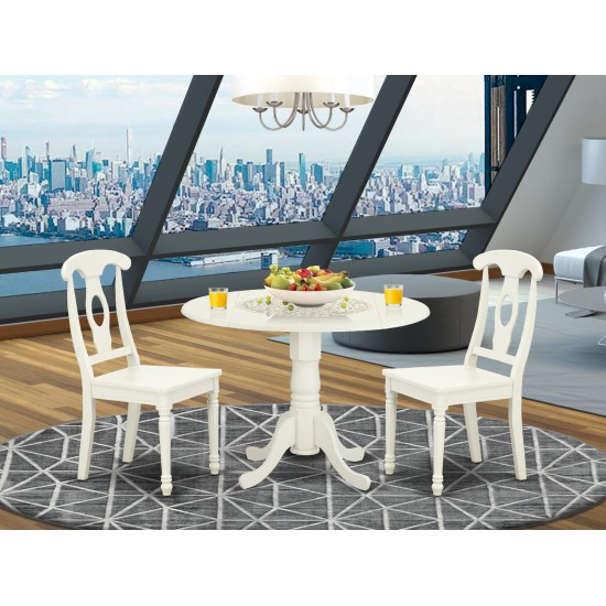 3Pc Round 42 Inch Table With Two 9-Inch Drop Leaves And 2 Panel Back Chairs