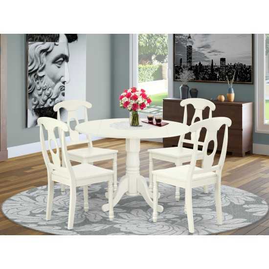 5Pc Round 42 Inch Table With Two 9-Inch Drop Leaves And 4 Panel Back Chairs