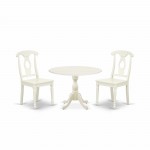 3 Pc Dinette Set, 1 Drop Leaves Table, 2 Linen White Chairs, Linen White