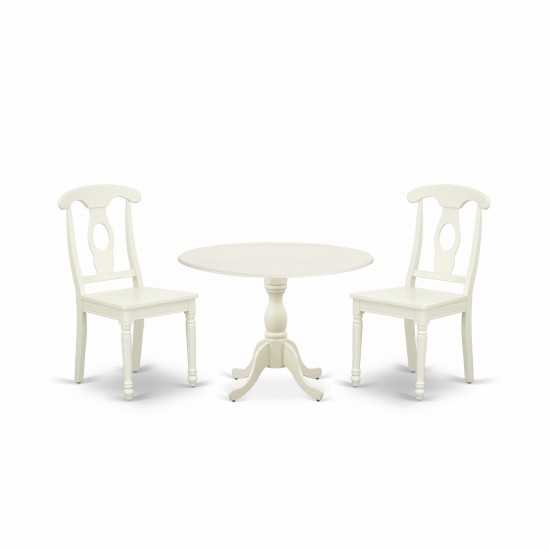 3 Pc Dinette Set, 1 Drop Leaves Table, 2 Linen White Chairs, Linen White