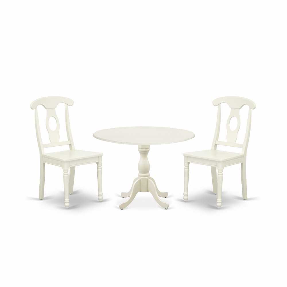 3 Pc Dinette Set, 1 Drop Leaves Table, 2 Linen White Chairs, Linen White