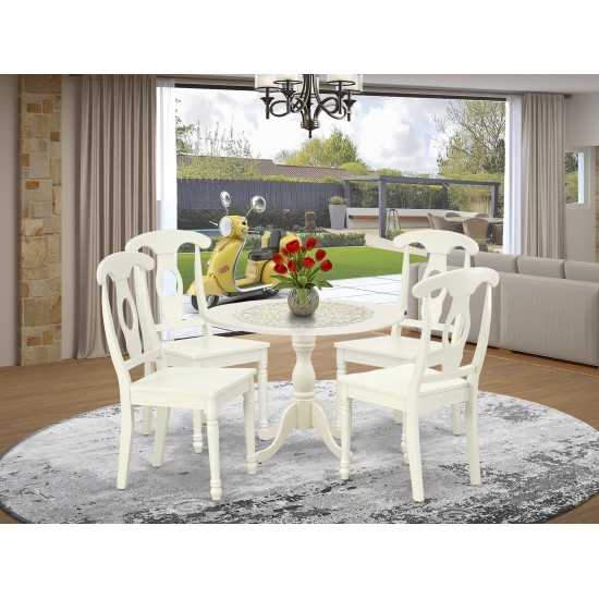 5 Pc Dining Set, 1 Drop Leaves Dining Table, 4 Linen White Chairs, Napoleon Back, Linen White Finish