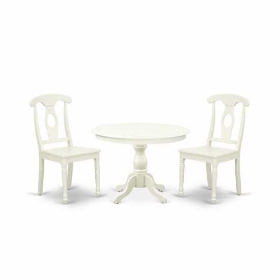 3 Pc Kitchen Dining Set, Linen White Kitchen Table, 2 Linen White Wood Chairs, Napoleon Back- Linen White Finish