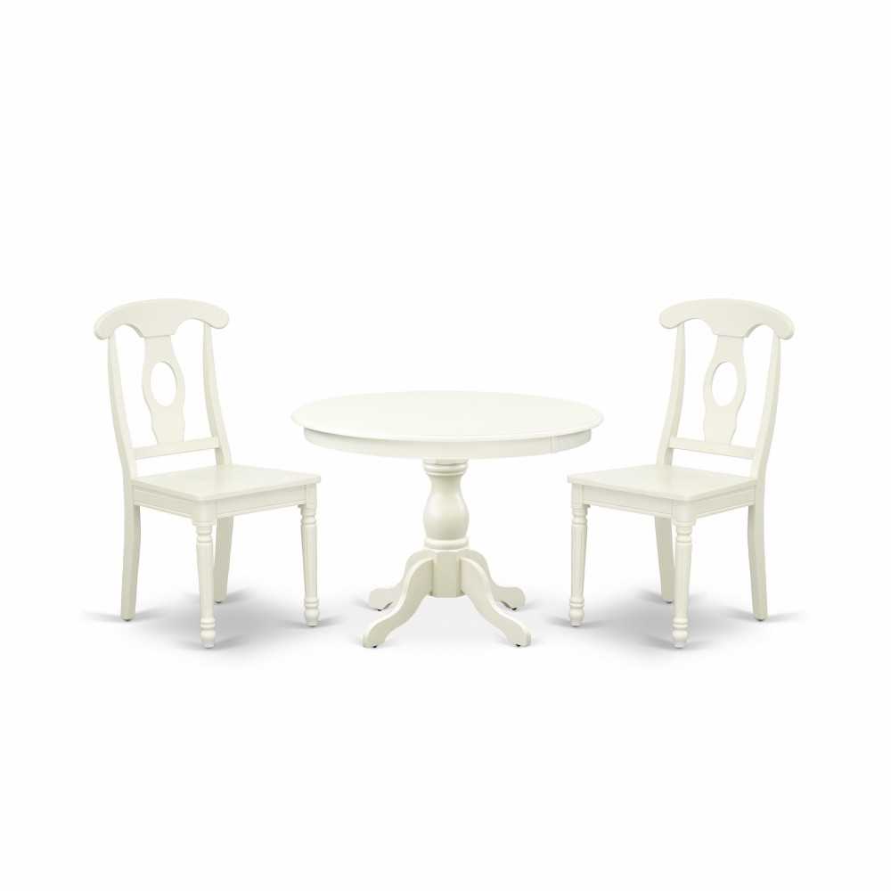 3 Pc Kitchen Dining Set, Linen White Kitchen Table, 2 Linen White Wood Chairs, Napoleon Back- Linen White Finish