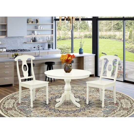 3 Pc Kitchen Dining Set, Linen White Kitchen Table, 2 Linen White Wood Chairs, Napoleon Back- Linen White Finish