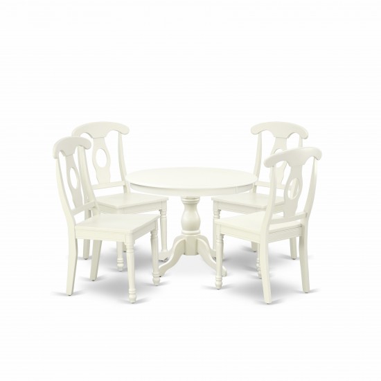 5 Pc Kitchen Set, Linen White Kitchen Table, 4 Linen White Dining Chairs, Napoleon Back, Linen White Finish