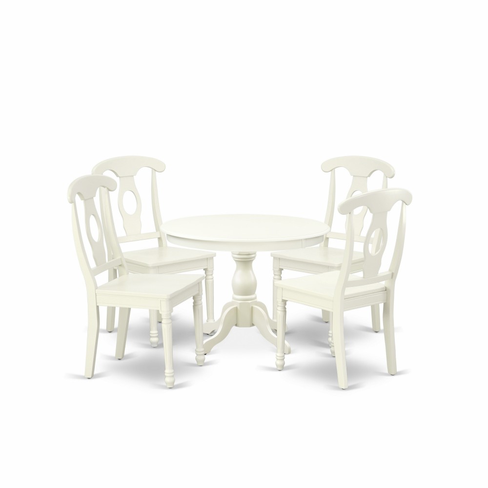 5 Pc Kitchen Set, Linen White Kitchen Table, 4 Linen White Dining Chairs, Napoleon Back, Linen White Finish