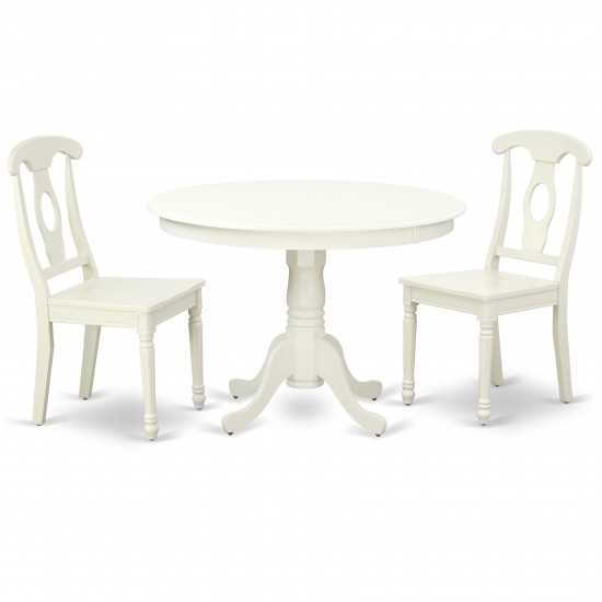 Hlke3-Lwh-W 3Pc Round 42 Inch Table And 2 Panel Back Chairs