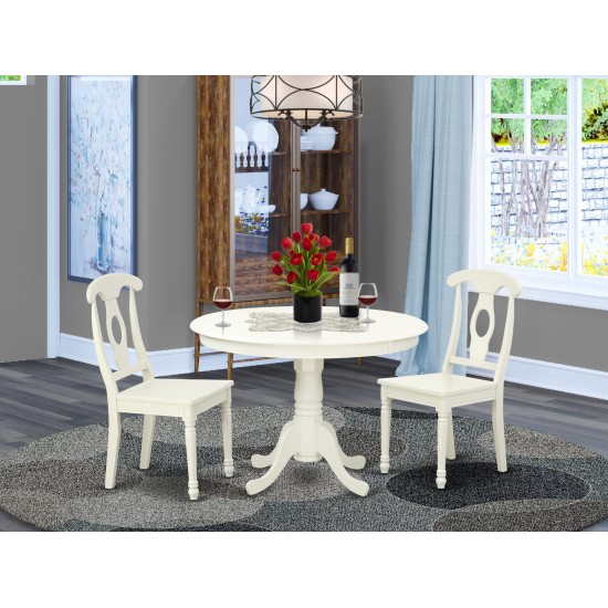 Hlke3-Lwh-W 3Pc Round 42 Inch Table And 2 Panel Back Chairs