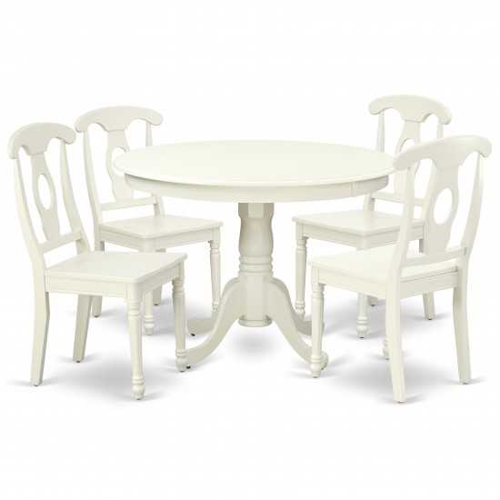 Hlke5-Lwh-W 5Pc Round 42 Inch Table And 4 Panel Back Chairs