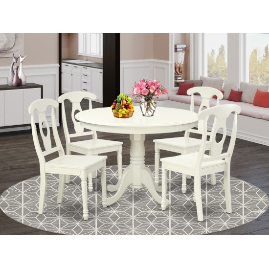 Hlke5-Lwh-W 5Pc Round 42 Inch Table And 4 Panel Back Chairs