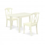 3Pc Dinette Set For Small Spaces, Wood Table, 2 Dining Chairs, Rubberwood Seat, Napoleon Back, Linen White