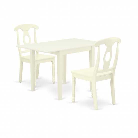 3Pc Dinette Set For Small Spaces, Wood Table, 2 Dining Chairs, Rubberwood Seat, Napoleon Back, Linen White