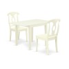 3Pc Dinette Set For Small Spaces, Wood Table, 2 Dining Chairs, Rubberwood Seat, Napoleon Back, Linen White
