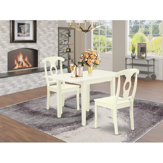 3Pc Dinette Set For Small Spaces, Wood Table, 2 Dining Chairs, Rubberwood Seat, Napoleon Back, Linen White