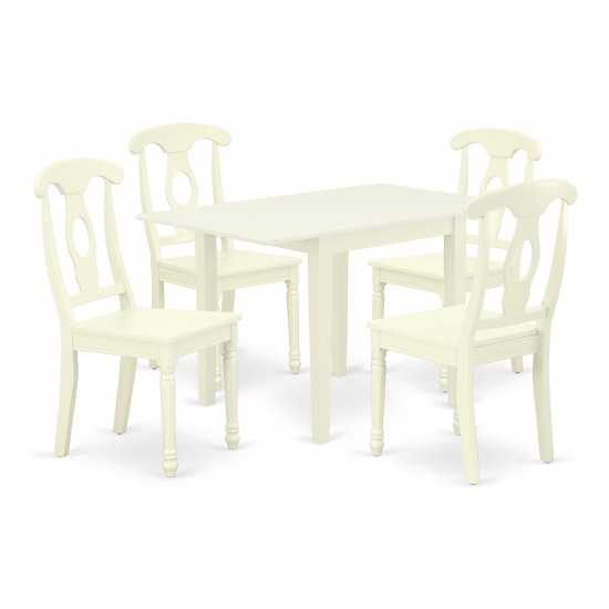 5Pc Dining Set, Table, 4 Chairs, Asian Hardwood Seat, Napoleon Back, Linen White