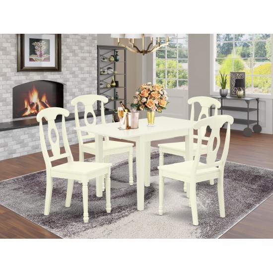 5Pc Dining Set, Table, 4 Chairs, Asian Hardwood Seat, Napoleon Back, Linen White