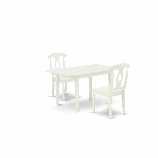 3Pc Dinette Set 2 Dining Chairs, Butterfly Leaf Small Dining Table, Linen White