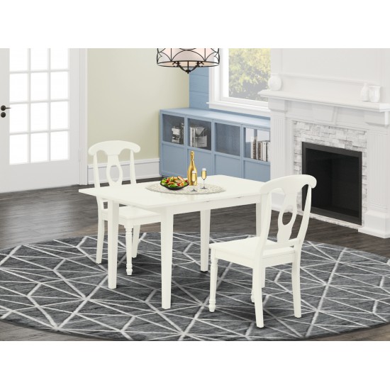 3Pc Dinette Set 2 Dining Chairs, Butterfly Leaf Small Dining Table, Linen White