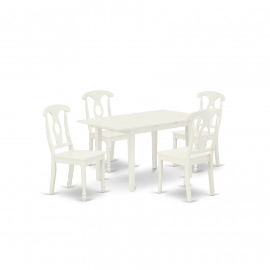 5Pc Dinette Set 4 Dining Chairs, Butterfly Leaf Small Dining Table, Linen White