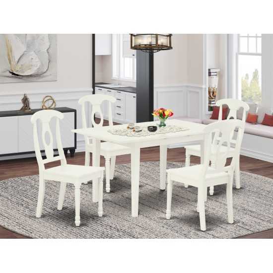 5Pc Dinette Set 4 Dining Chairs, Butterfly Leaf Small Dining Table, Linen White