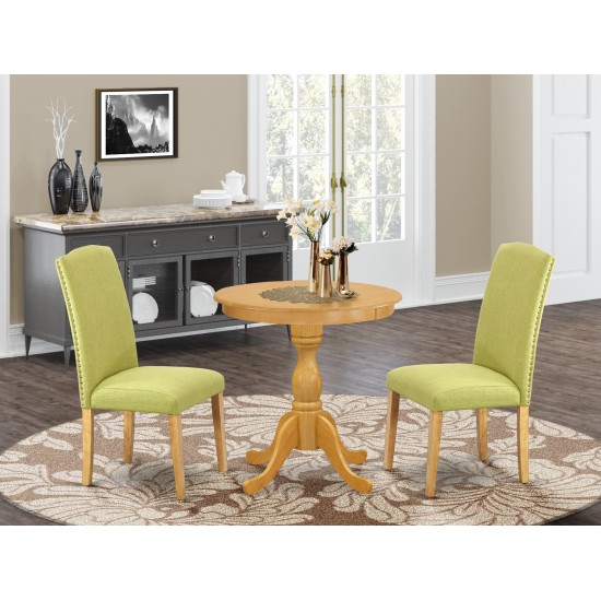 3-Pc Dining Room Table Set 2 Dining Padded Chairs, 1 Kitchen Dining Table (Oak)