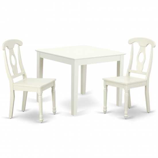 Oxke3-Lwh-W 3Pc Square 36 Inch Table And 2 Panel Back Chairs