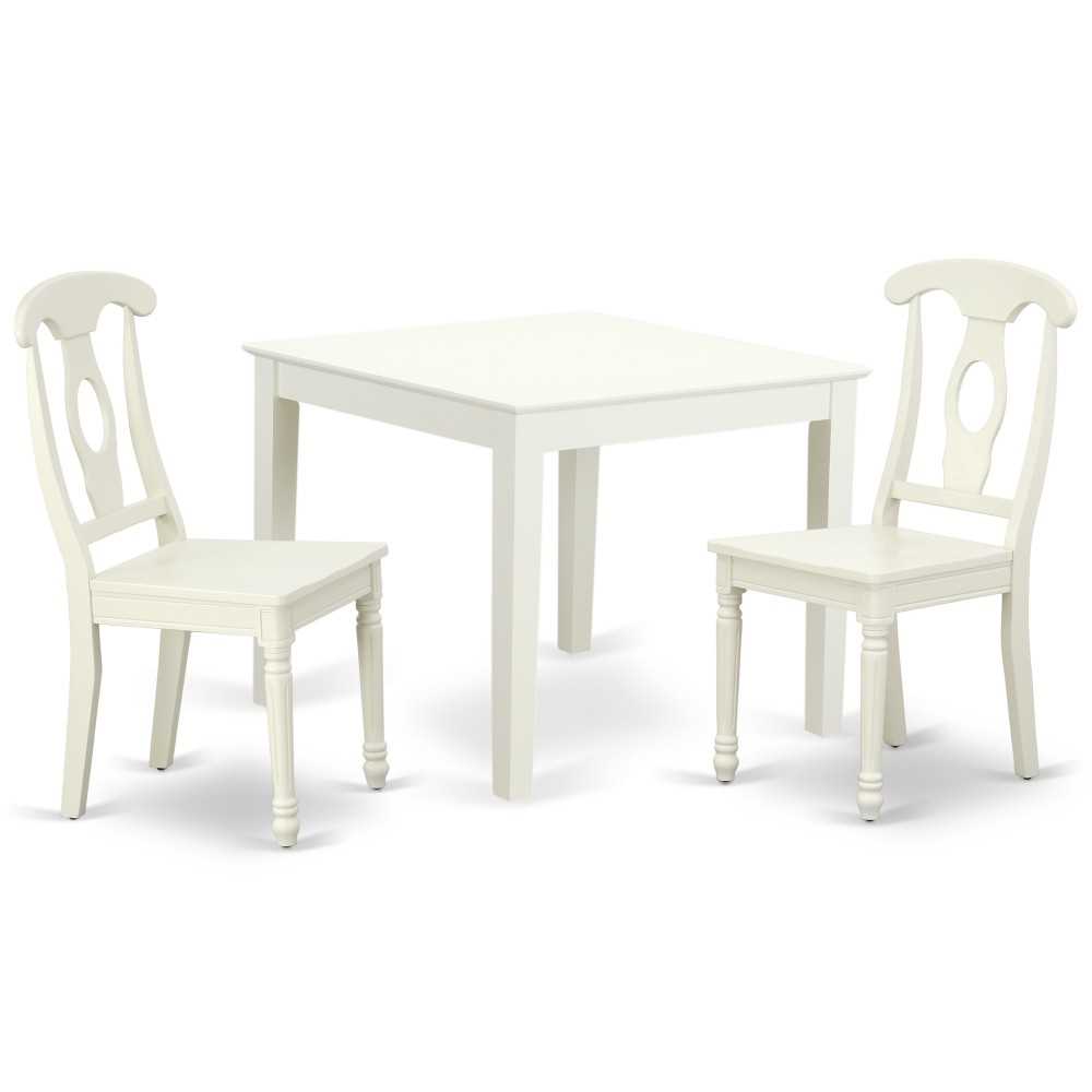 Oxke3-Lwh-W 3Pc Square 36 Inch Table And 2 Panel Back Chairs