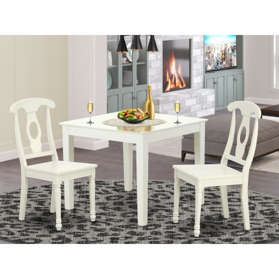 Oxke3-Lwh-W 3Pc Square 36 Inch Table And 2 Panel Back Chairs