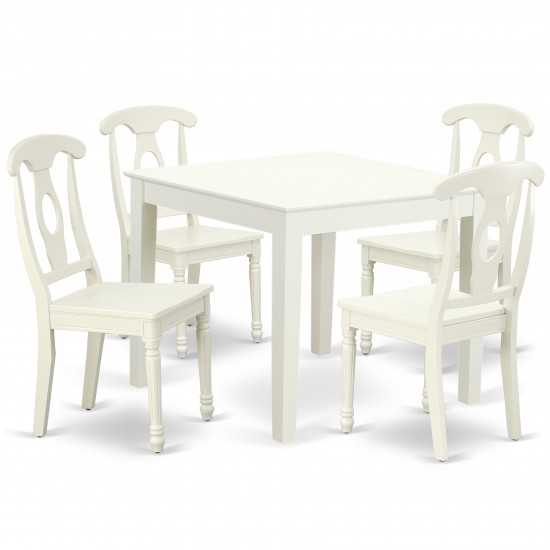 Oxke5-Lwh-W 5Pc Square 36 Inch Table And 4 Panel Back Chairs