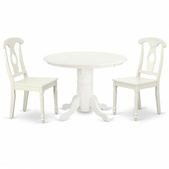 Shke3-Lwh-W 3Pc Round 42 Inch Table And 2 Panel Back Chairs