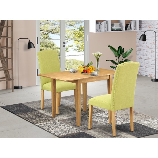 Dining Set 3 Pcs, Two Parson Chairs, Table, Oak Finish Solid Wood, Limelight Color