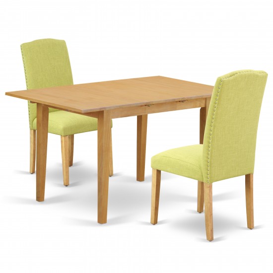 3Pc Rectangular 42/53.5" Table, 12 In Butterfly Leaf, Pair Of Parson Chair, Oak Leg, Limelight