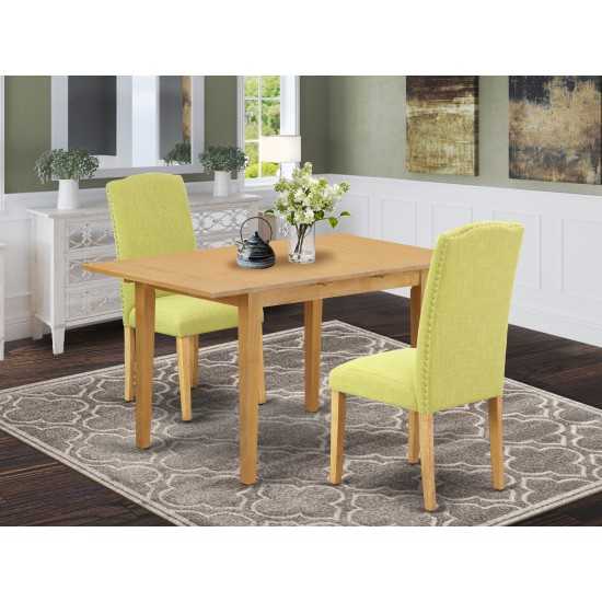 3Pc Rectangular 42/53.5" Table, 12 In Butterfly Leaf, Pair Of Parson Chair, Oak Leg, Limelight