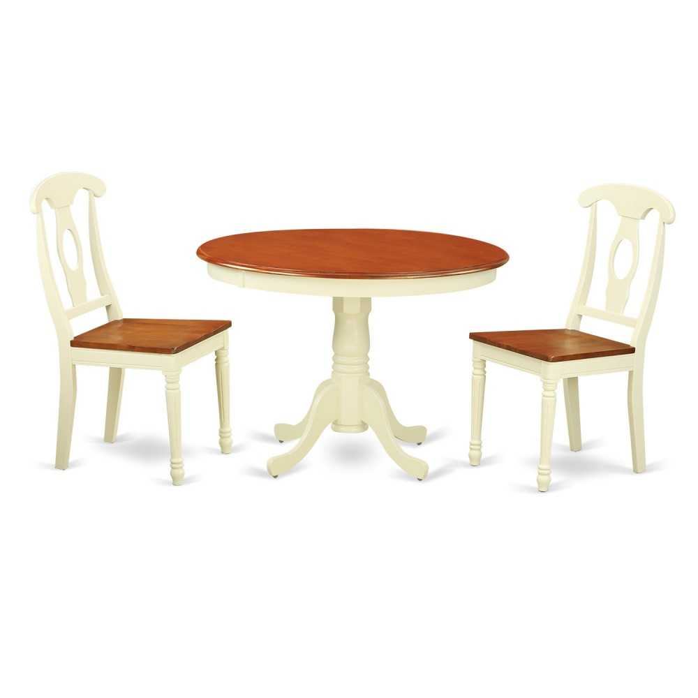 3 Pc Set, Round Kitchen Table, 2 Wood Dinette Chairs In Buttermilk, Cherry . 3 Pc Set, Round Kitchen Table, 2 Wood Dinette Chairs In Buttermilk, Cherry .