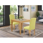 3Pc Square 36" Table And Pair Of Parson Chair, Oak Leg And Fabric Limelight